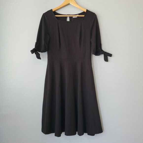 E. Shakti Black Short Sleeve Square Neck Fit and Flare Mini Dress Womens Medium - Picture 8 of 8